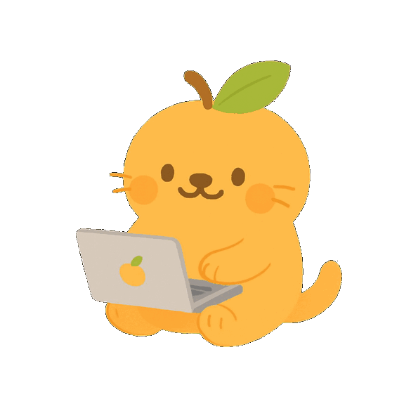 Apricotter mascot typing on laptop